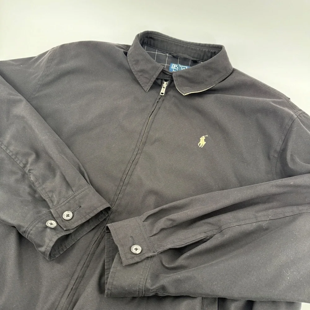 Polo Ralph Lauren Mens Black Harrington Jacket Full Zip Pony Logo Large L